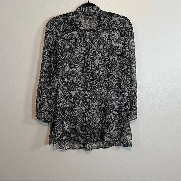Coldwater Creek Blouse Size Large Sheer Black & White Lightweight Long Sleeves - Picture 7 of 7